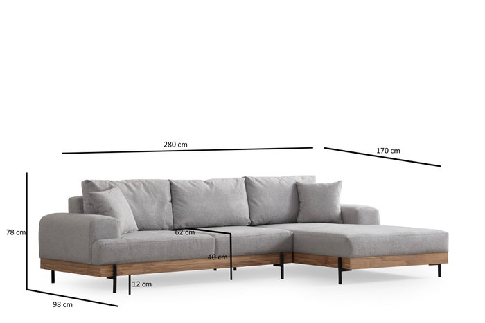 Atelier Del Sofa Eti Oak Right - Gris